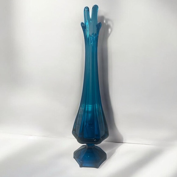 Vintage Viking Bluenique Swung Vase: MCM Blue Art Glass, 17” - Picture 2 of 4